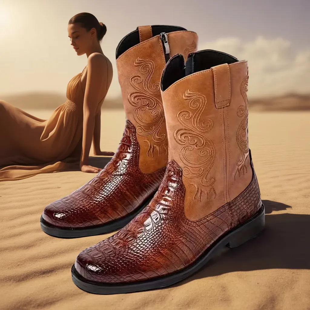 Men’s Trendy Slip-On Shoes, Casual Street Style, Round Toe Boots 4 men's cowboy boots