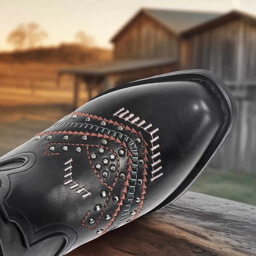 Women’s Fringe Western Mid-Calf Boots, Pointed Toe, Chunky Heel Slip-On 4 fringe cowgirl boots