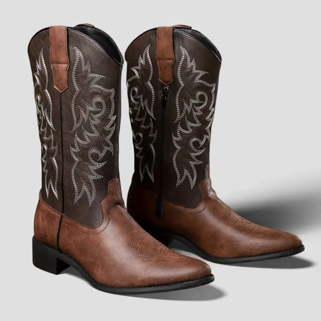 Men’s brown Slip-On Boots, Casual Street Style, All-Season Wear 3 cowboy boots mens