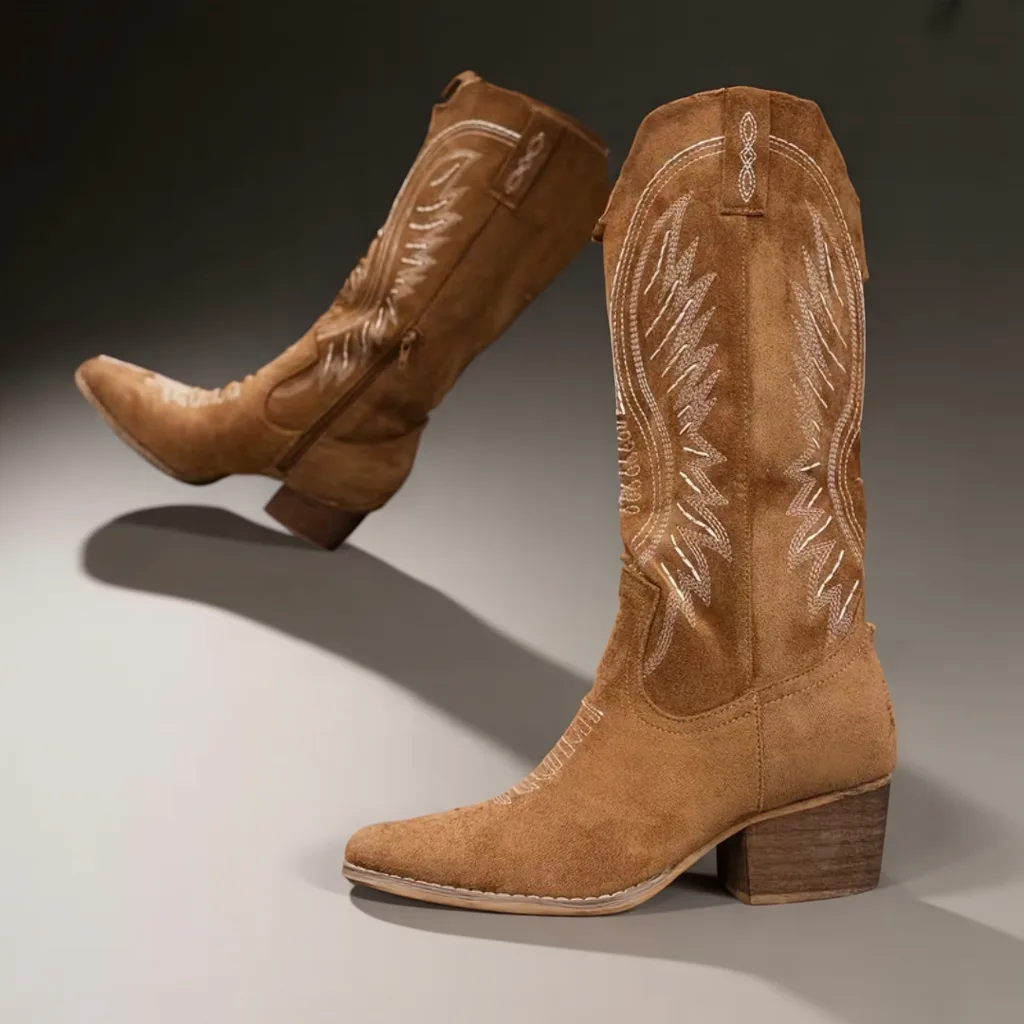 Women’s Knee-High Western Cowboy Boots, Pointed Toe, Chunky Heel Slip-On 4 men's cowboy boots