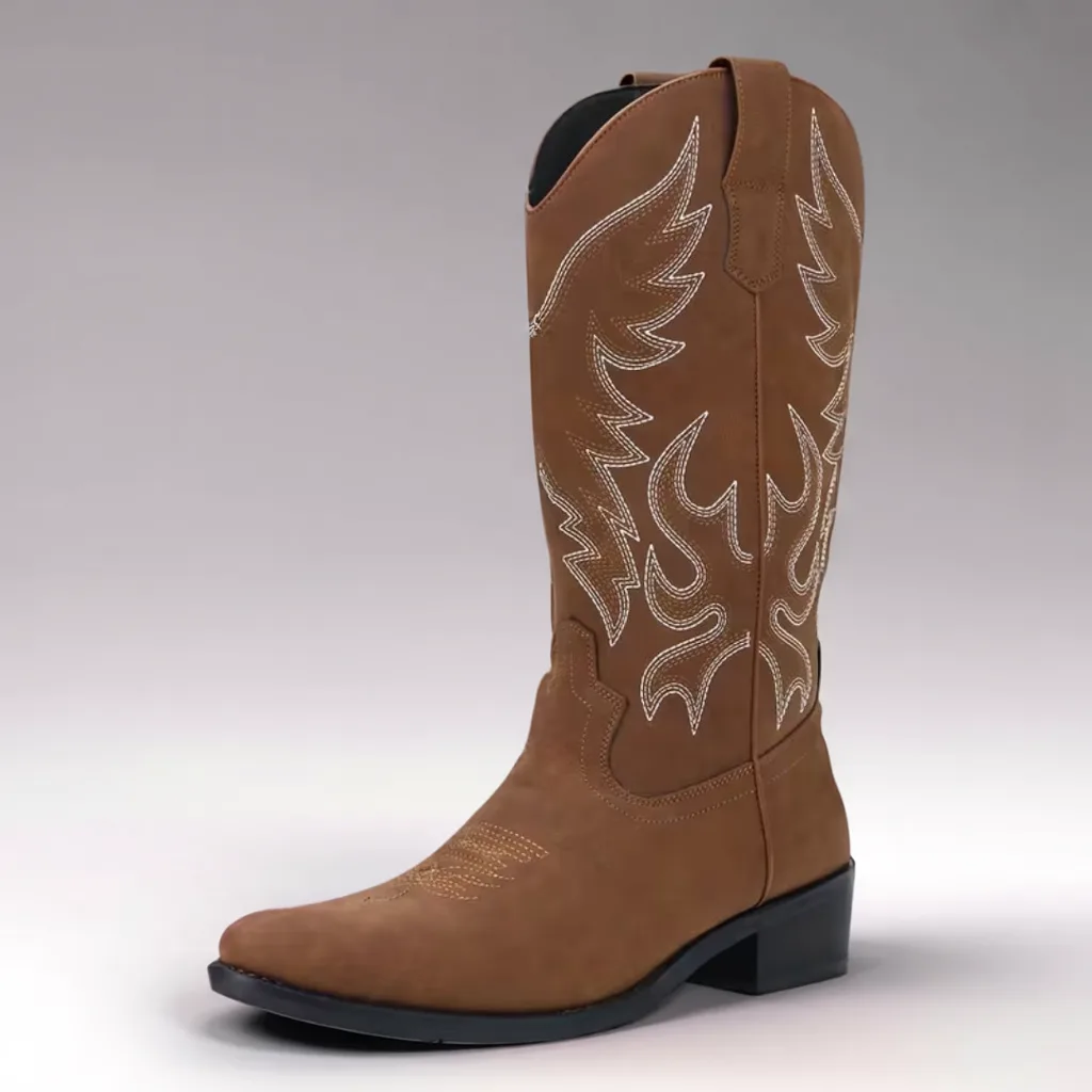 Men’s Retro Embroidered Western Cowboy Boots, Ankle-High Slip-On 1 men's cowboy boots