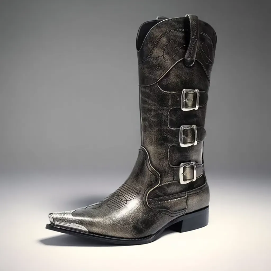 Men’s High-Top Riding Cowboy Boots, Pointed Toe Slip-On, Street Style 3 men's cowboy boots