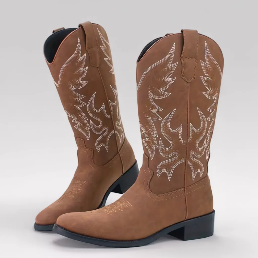 Men’s Retro Embroidered Western Cowboy Boots, Ankle-High Slip-On 3 men's cowboy boots