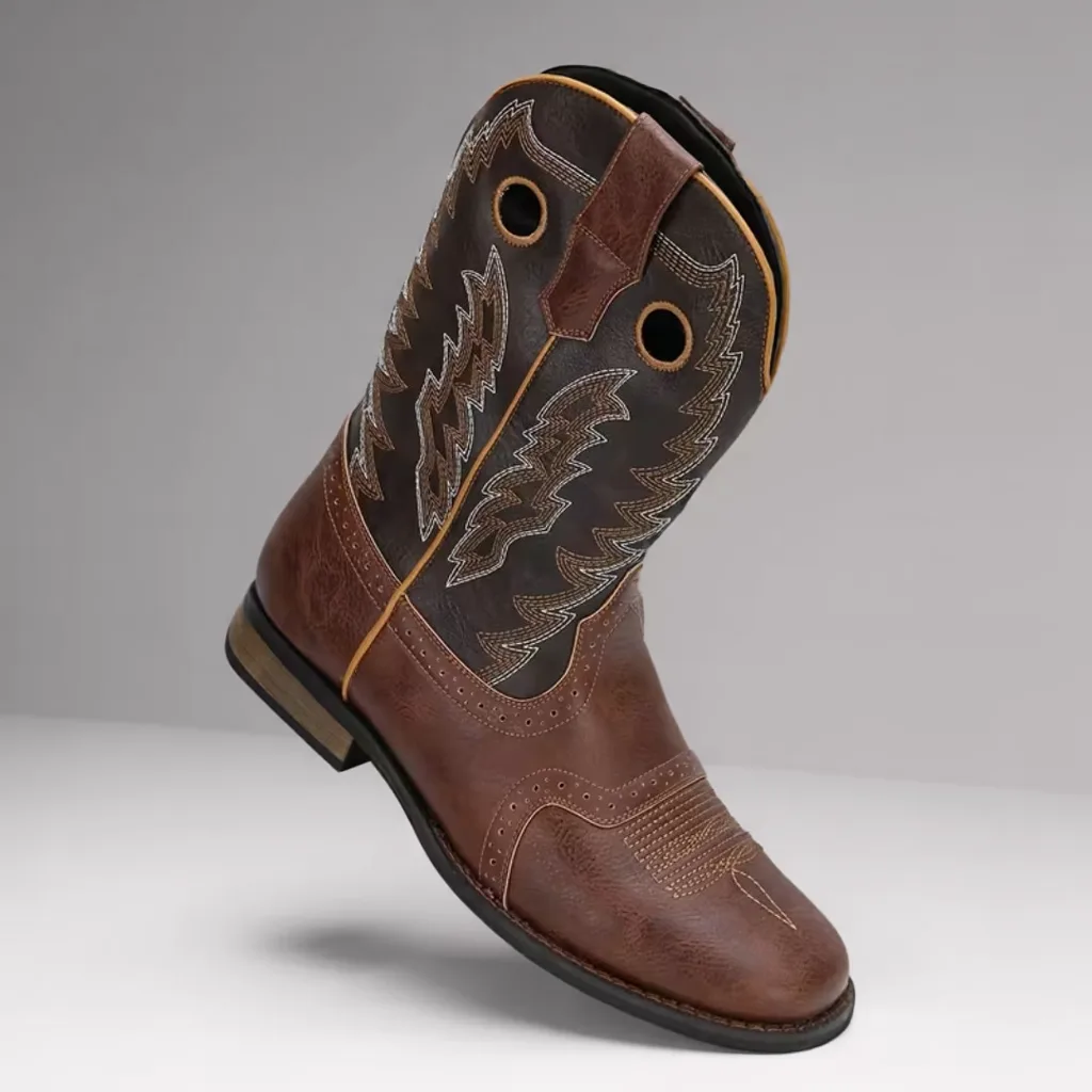 Men’s Embroidered Cowboy Boots, Square Toe Western Style, Slip-On 3 men's cowboy boots