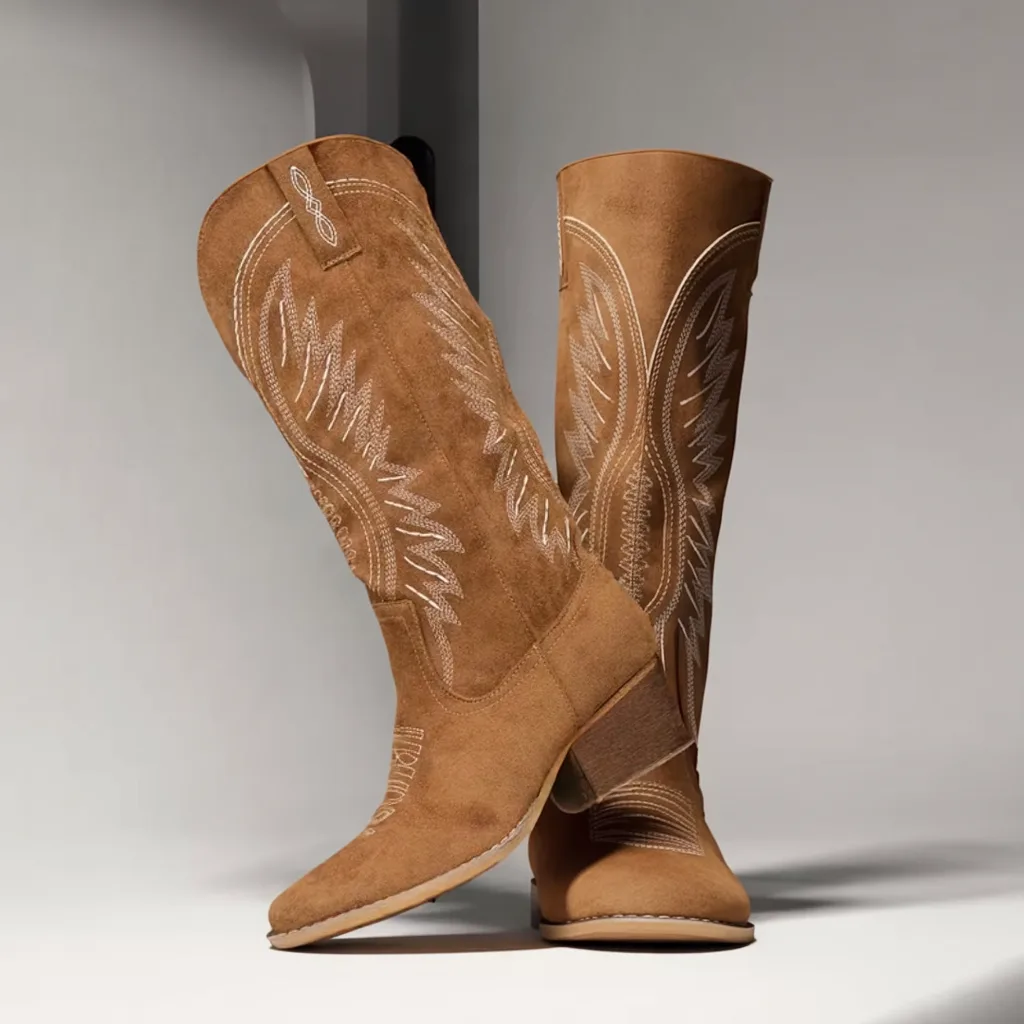 Women’s Knee-High Western Cowboy Boots, Pointed Toe, Chunky Heel Slip-On 2 men's cowboy boots