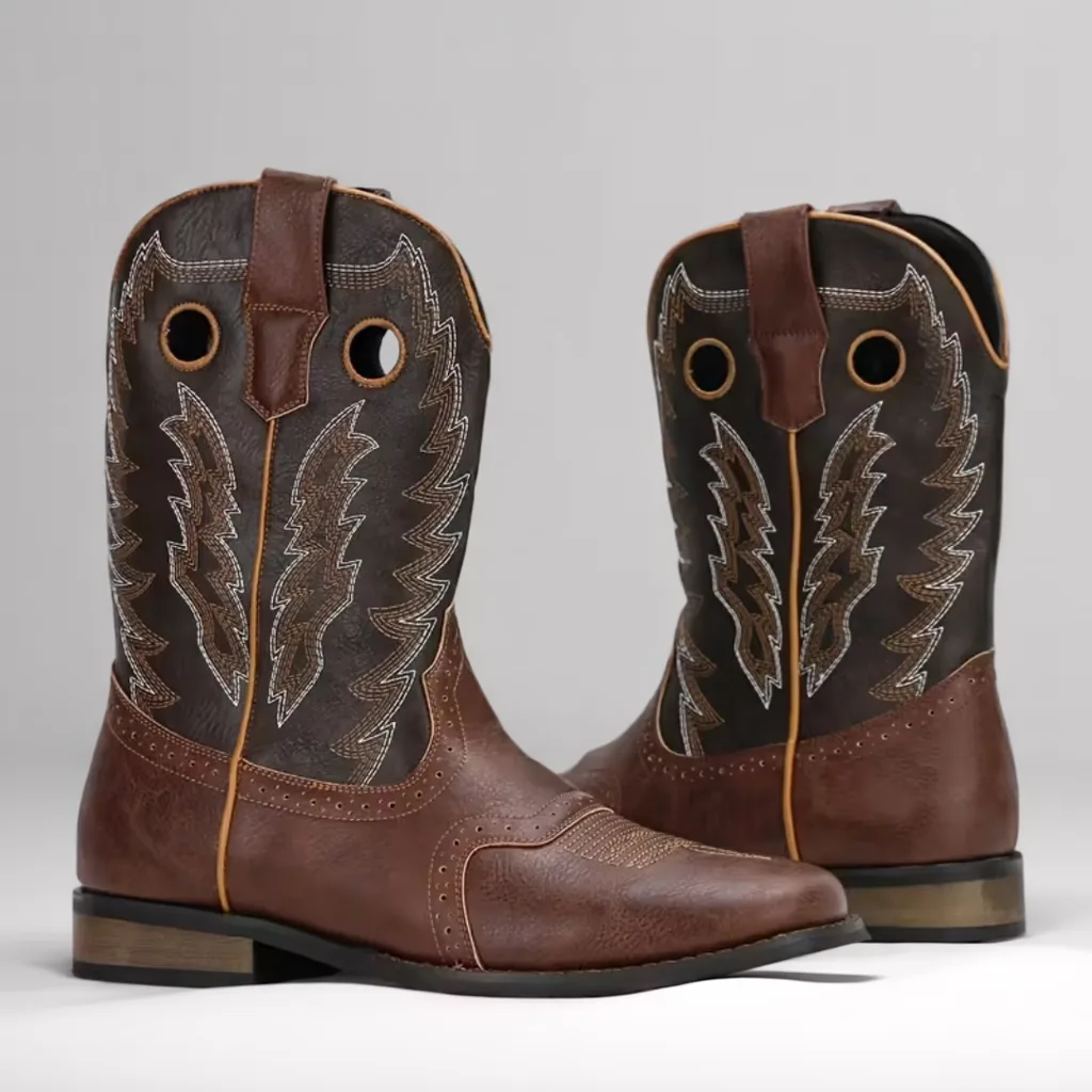 Men’s Embroidered Cowboy Boots, Square Toe Western Style, Slip-On 4 men's cowboy boots