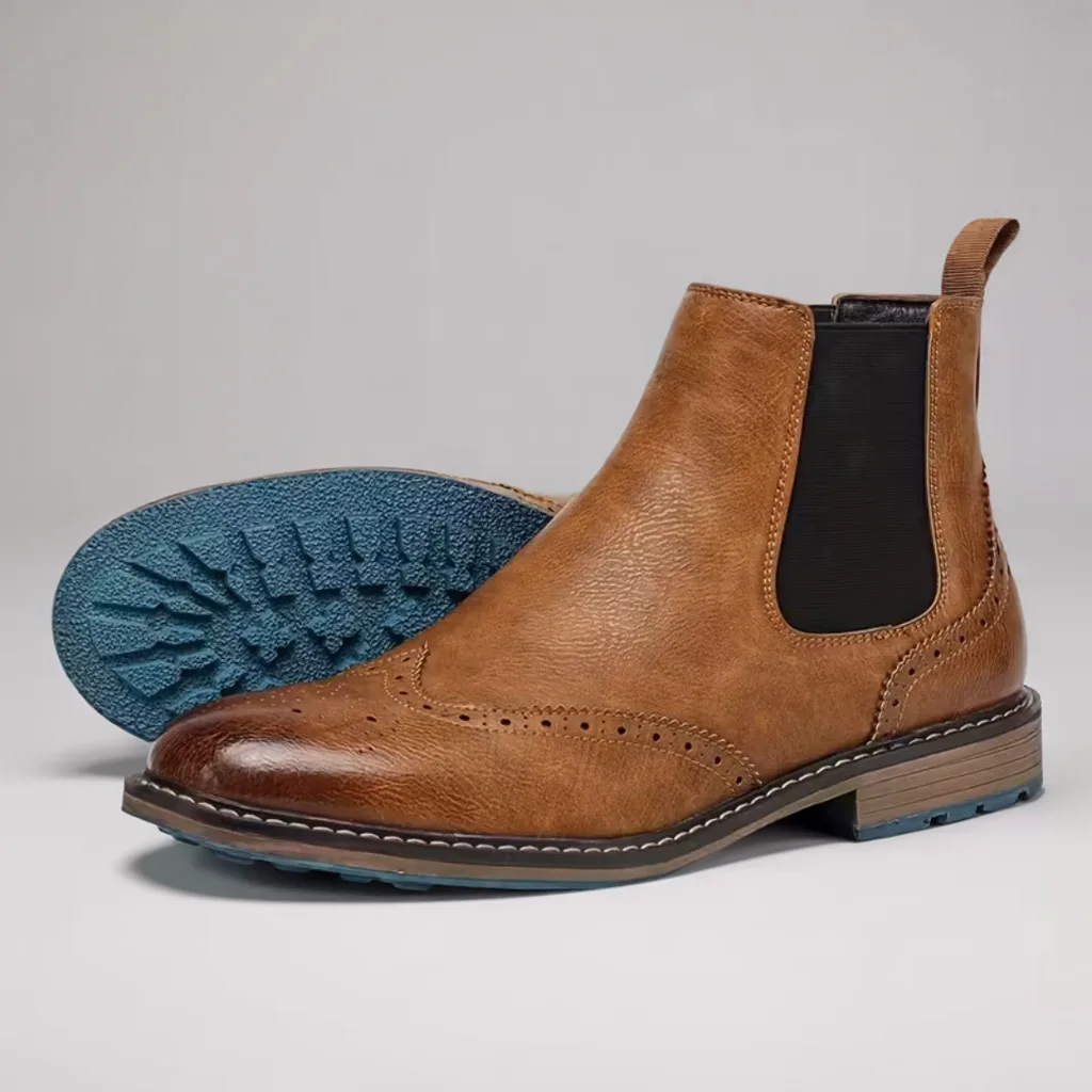 Men’s Chelsea Ankle Boots, Vintage Brogue Style, Slip-On Casual Shoes 2 men's cowboy boots