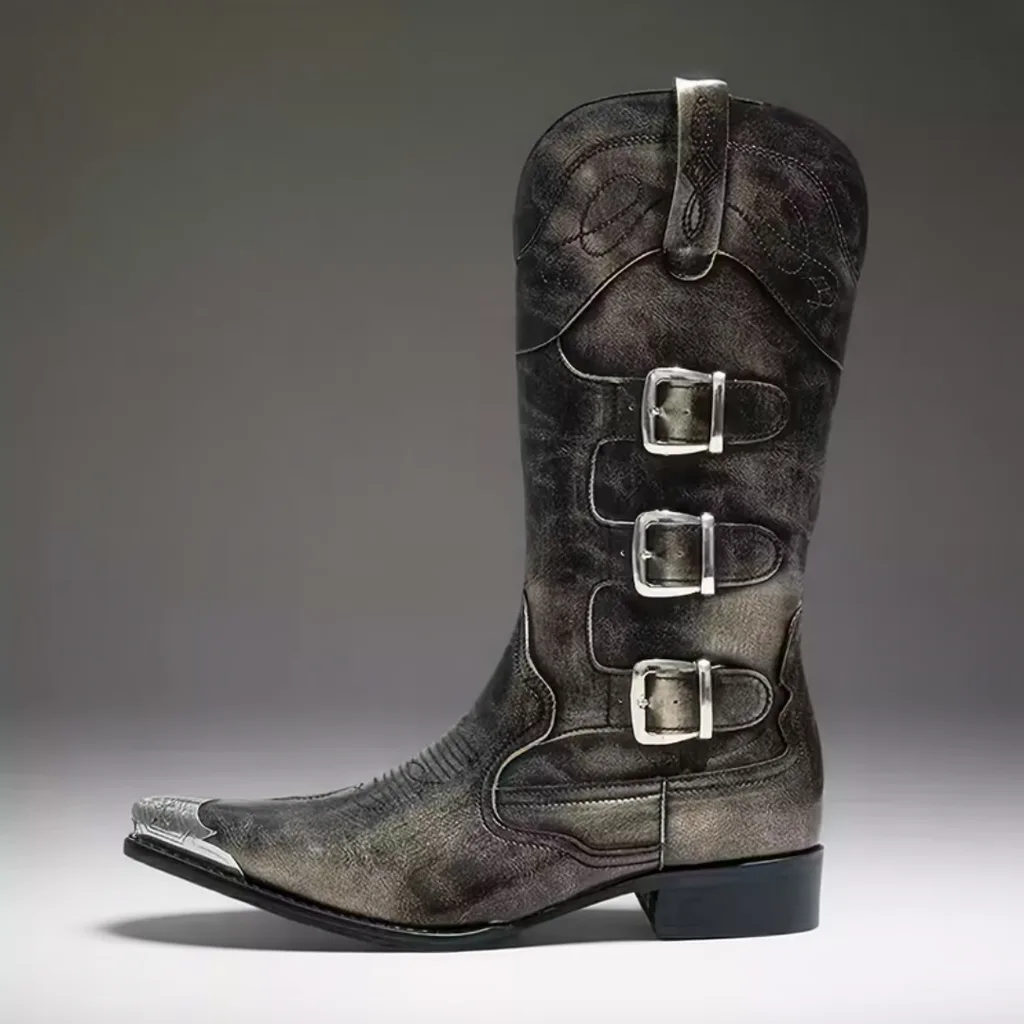 Men’s High-Top Riding Cowboy Boots, Pointed Toe Slip-On, Street Style 1 men's cowboy boots