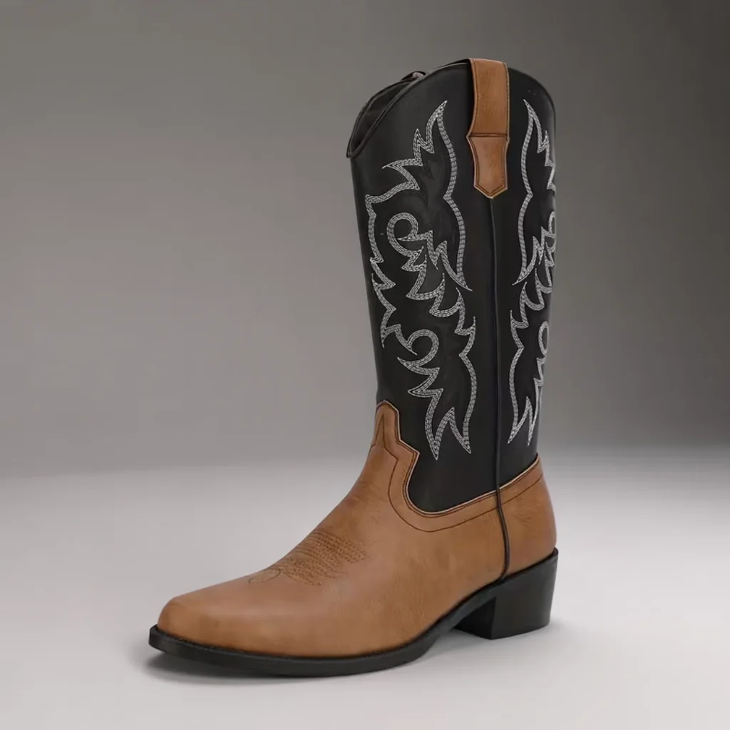 Men’s Embroidered Desert Cowboy Boots, Mid-Heel Slip-On Western Style 2 men's cowboy boots
