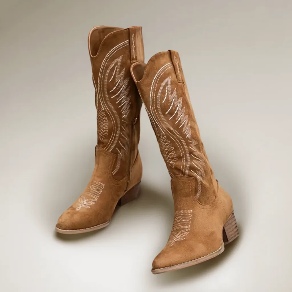 Women’s Knee-High Western Cowboy Boots, Pointed Toe, Chunky Heel Slip-On 1 men's cowboy boots