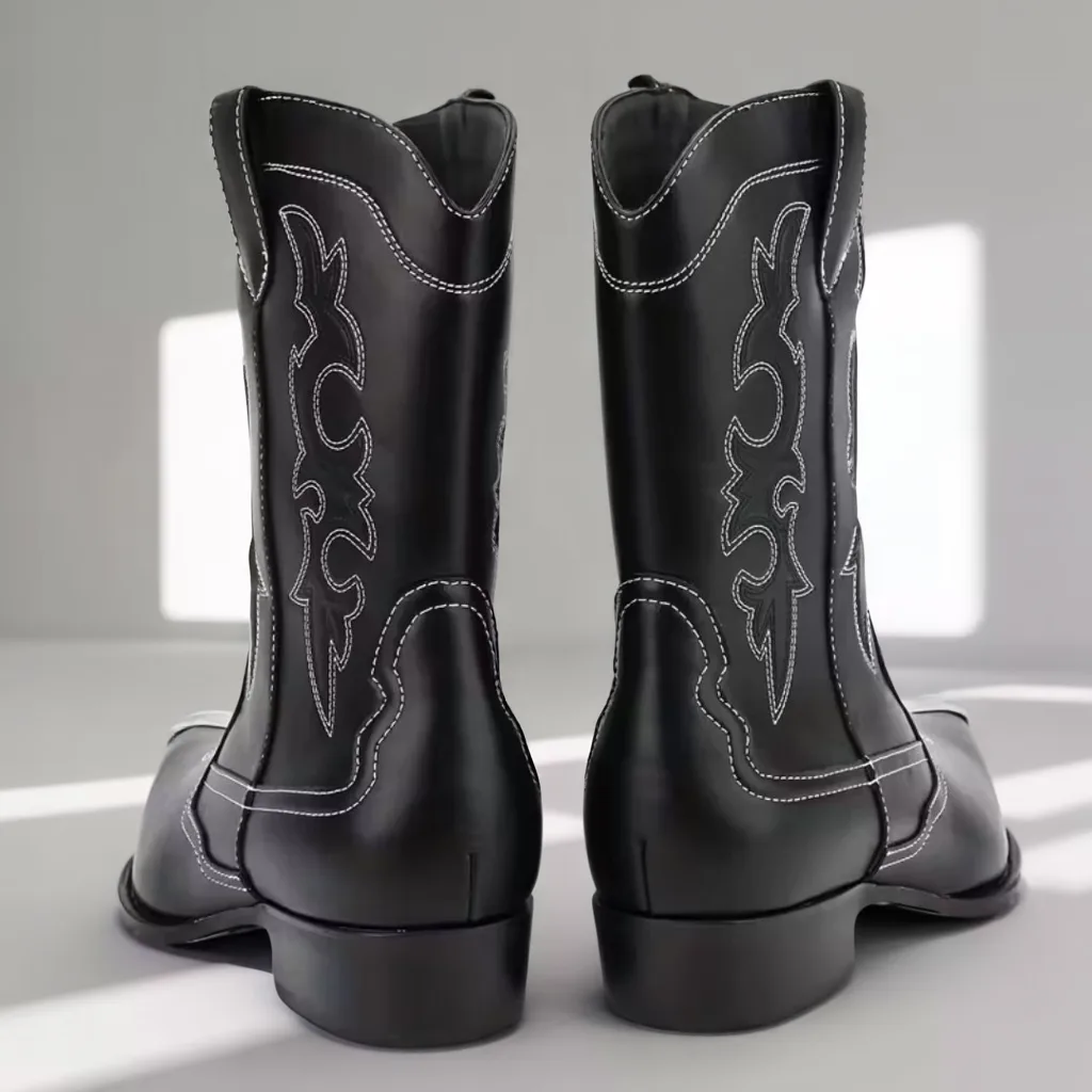 Men’s Pointed Toe Cowboy Boots, Retro Colour-Block Design, Slip-On Casual Motorcycle Boots 4 men's cowboy boots