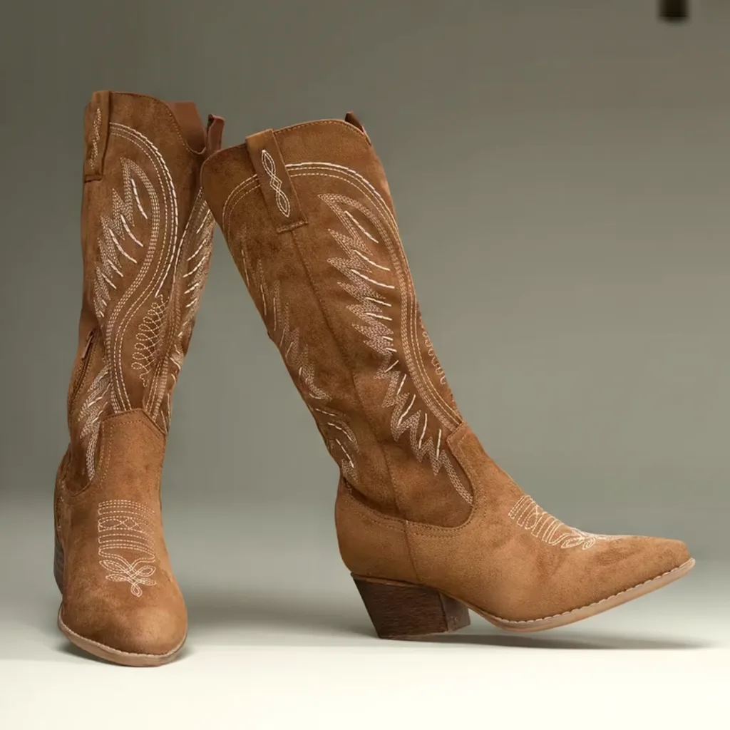 Women’s Knee-High Western Cowboy Boots, Pointed Toe, Chunky Heel Slip-On 3 men's cowboy boots