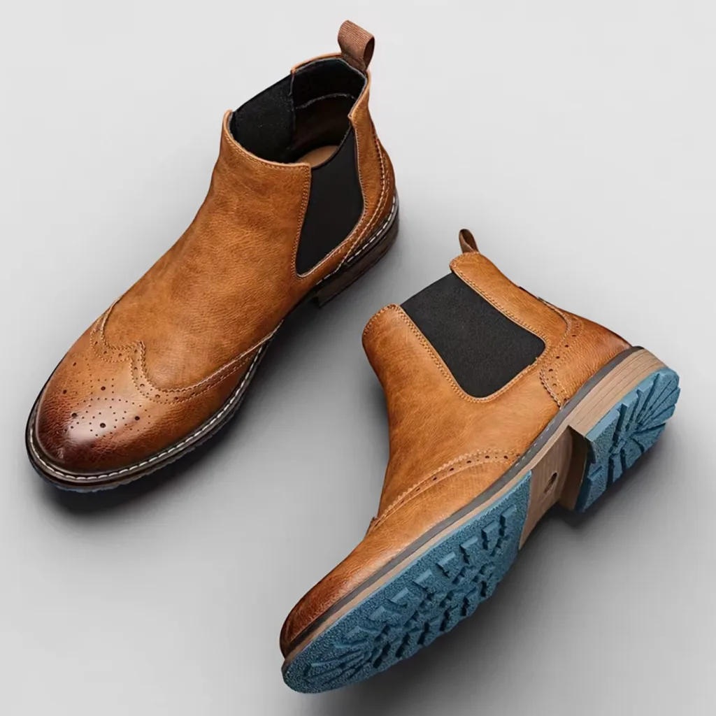 Men’s Chelsea Ankle Boots, Vintage Brogue Style, Slip-On Casual Shoes 3 men's cowboy boots