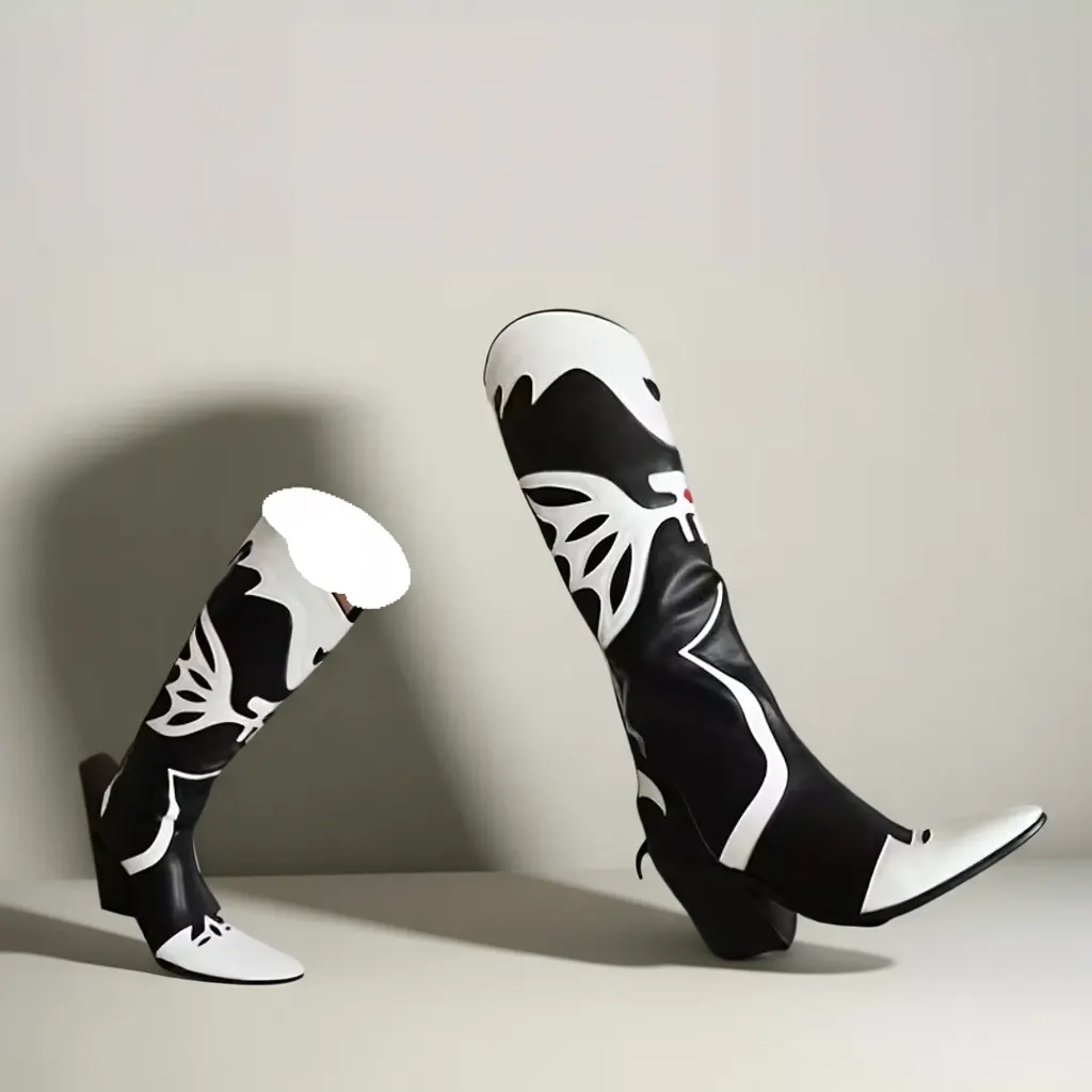 Women’s Chunky Heel Western Boots, Pointed Toe, Retro Slip-On 4 women cowboy boots