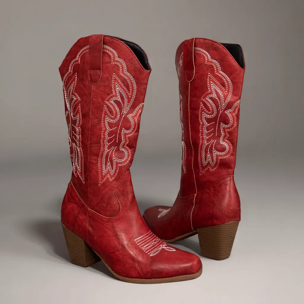 Women’s Mid-Calf Western Cowboy Boots, Square Toe, Block Heel Slip-On 1 women cowboy boots