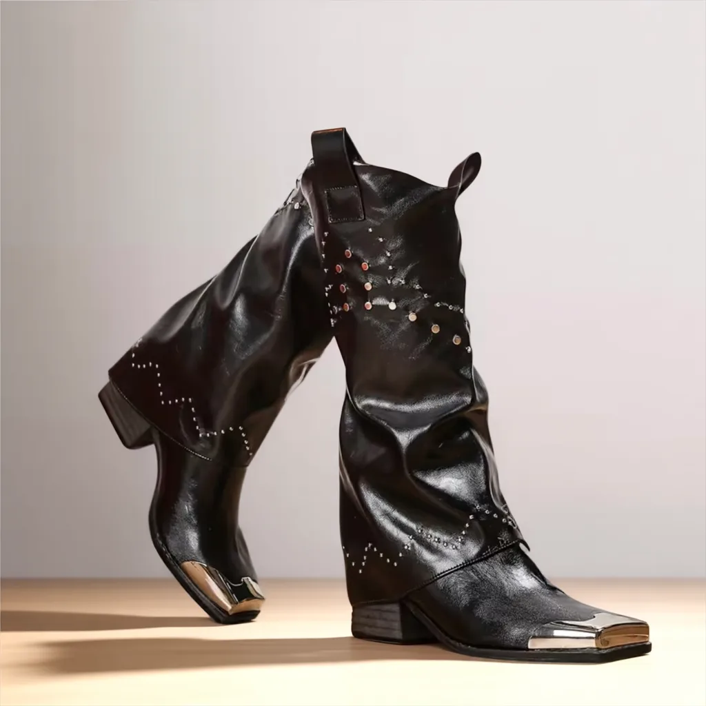 Women’s Vintage Knee-High Western Boots, Square Toe, Low Block Heel Slip-On 3 women cowboy boots