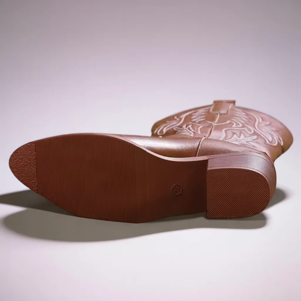 Women’s Vintage Western Cowboy Boots, Mid-Calf Slip-On, Pointed Toe 4 women cowboy boots