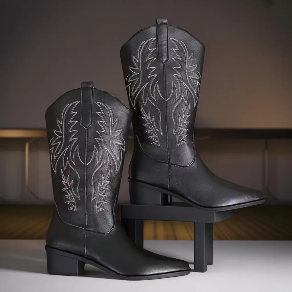 Women’s Embroidered Mid-Calf Western Boots, Pointed Toe, Slip-On 3 women cowboy boots