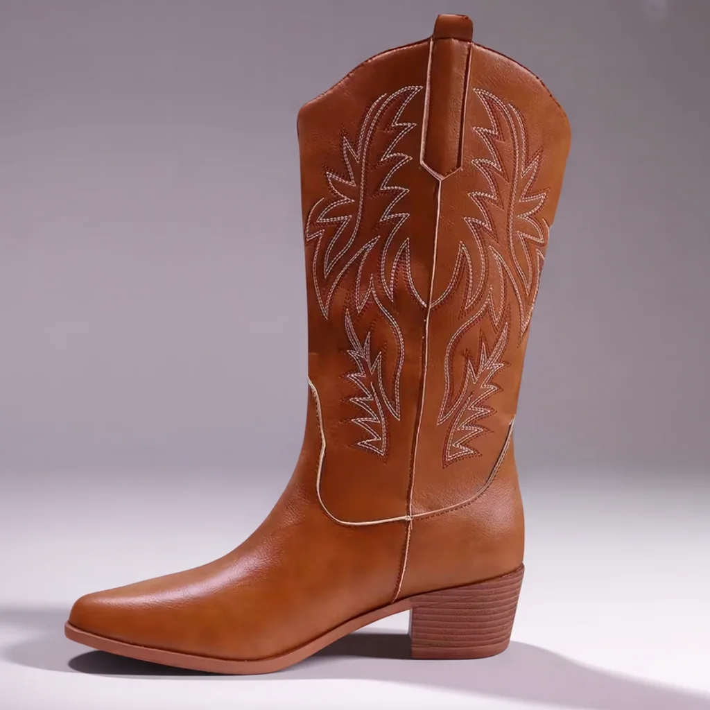 Women’s Vintage Western Cowboy Boots, Mid-Calf Slip-On, Pointed Toe 1 women cowboy boots