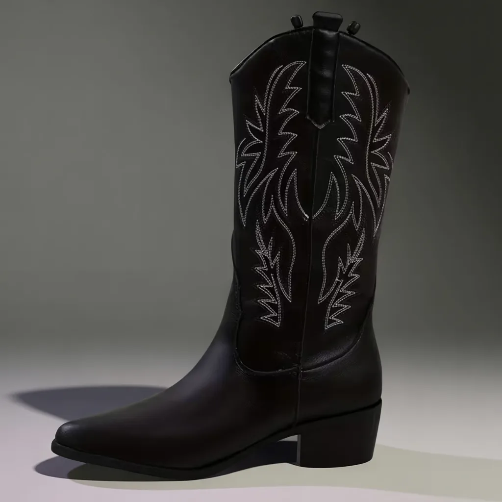 Women’s Embroidered Mid-Calf Western Boots, Pointed Toe, Slip-On 1 women cowboy boots