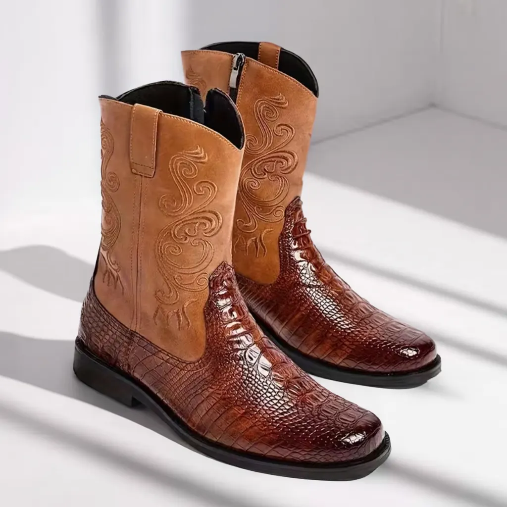 Men’s Trendy Slip-On Shoes, Casual Street Style, Round Toe Boots 2 men's cowboy boots