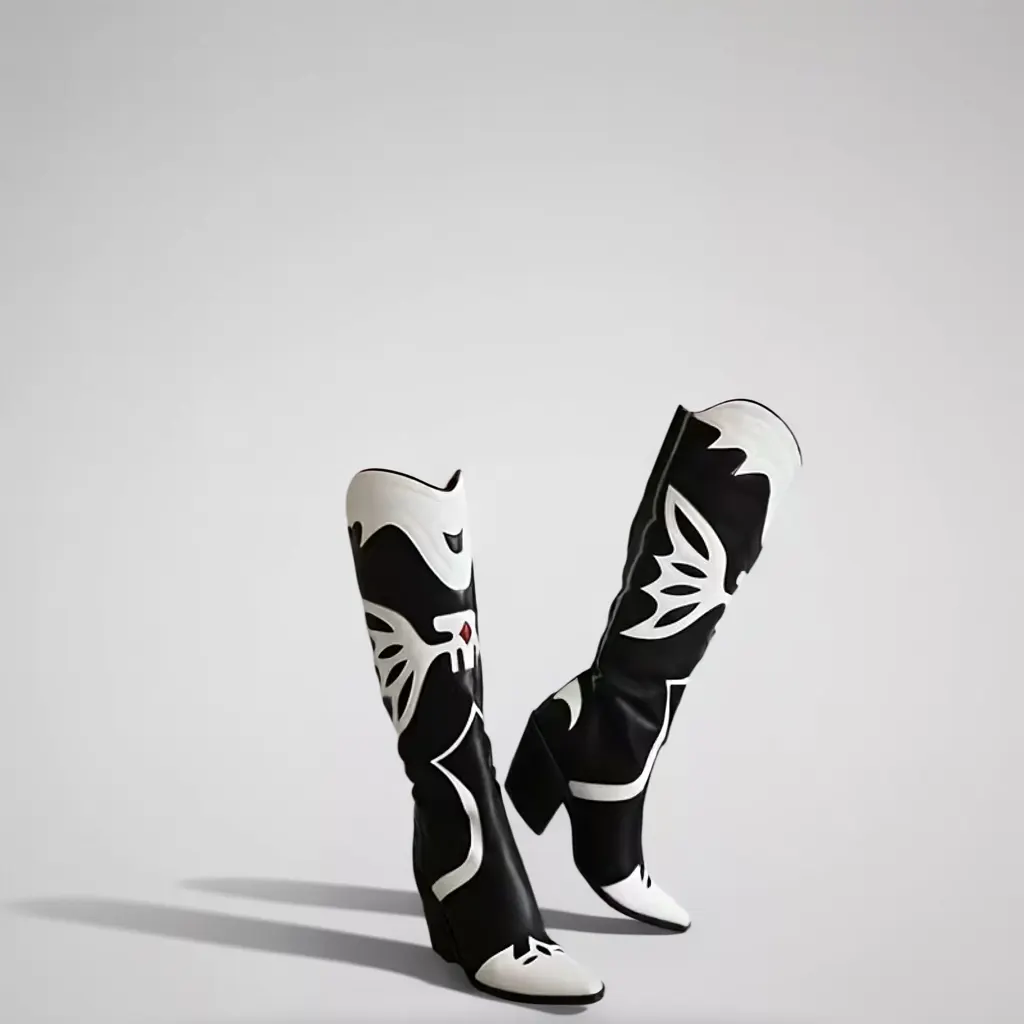 Women’s Chunky Heel Western Boots, Pointed Toe, Retro Slip-On 3 women cowboy boots