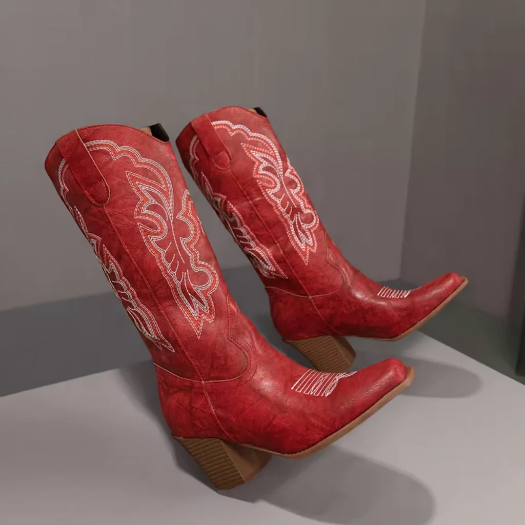 Women’s Mid-Calf Western Cowboy Boots, Square Toe, Block Heel Slip-On 3 women cowboy boots