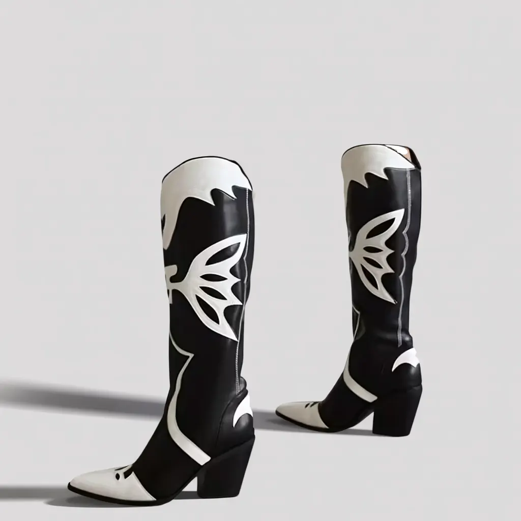 Women’s Chunky Heel Western Boots, Pointed Toe, Retro Slip-On 2 women cowboy boots