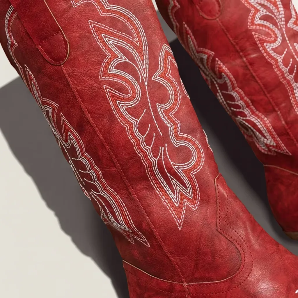 Women’s Mid-Calf Western Cowboy Boots, Square Toe, Block Heel Slip-On 4 women cowboy boots