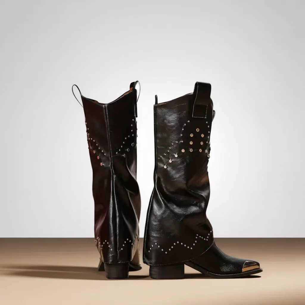 Women’s Vintage Knee-High Western Boots, Square Toe, Low Block Heel Slip-On 4 women cowboy boots