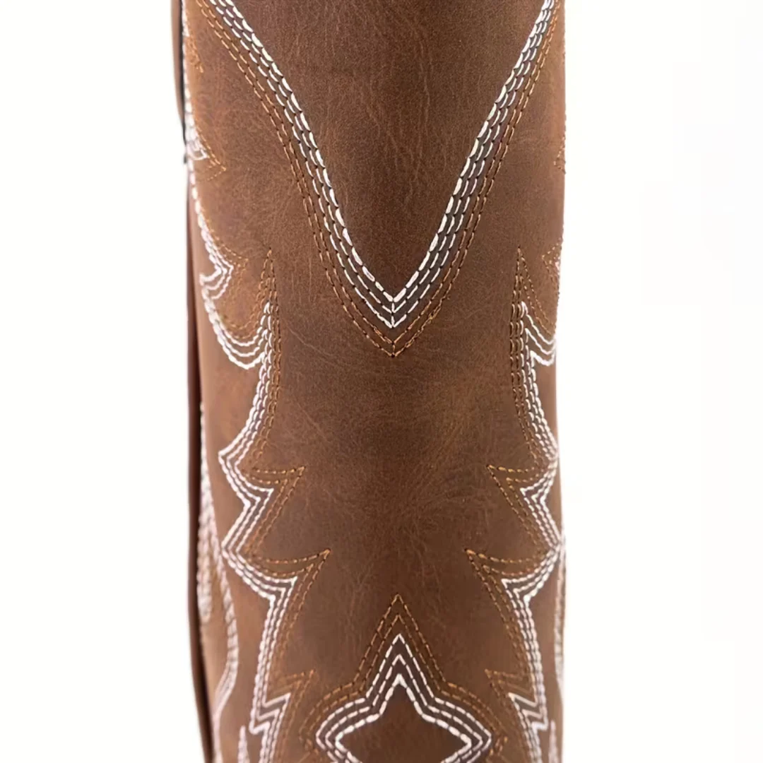 Men’s Retro Embroidered Western Cowboy Boots, Ankle-High Slip-On 4 men's cowboy boots