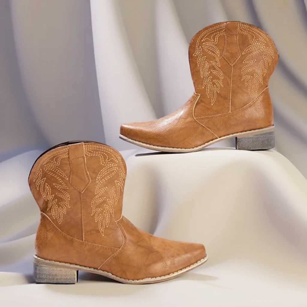 Remxi Women’s Western Ankle Boots, Pointed Toe, Chunky Heel Slip-On 5 cowboy ankle boots