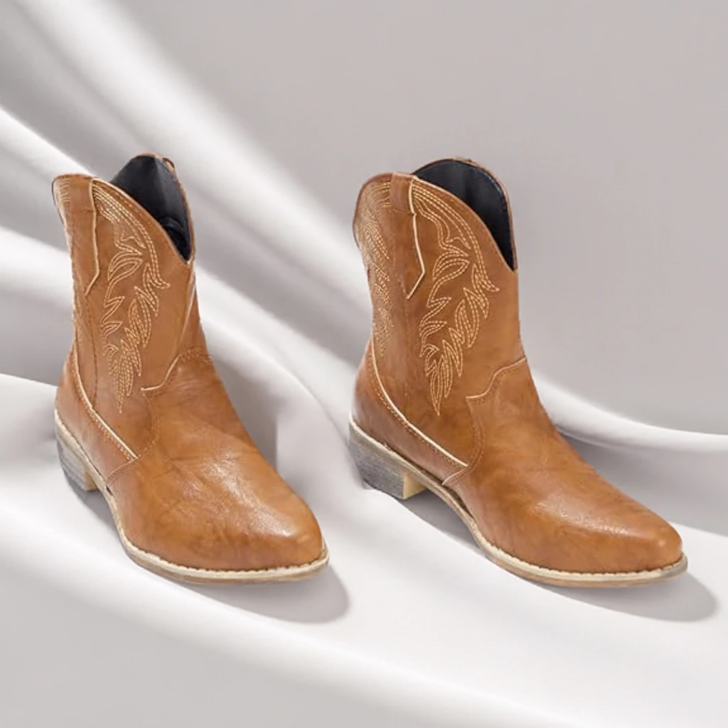 Remxi Women’s Western Ankle Boots, Pointed Toe, Chunky Heel Slip-On 4 cowboy ankle boots