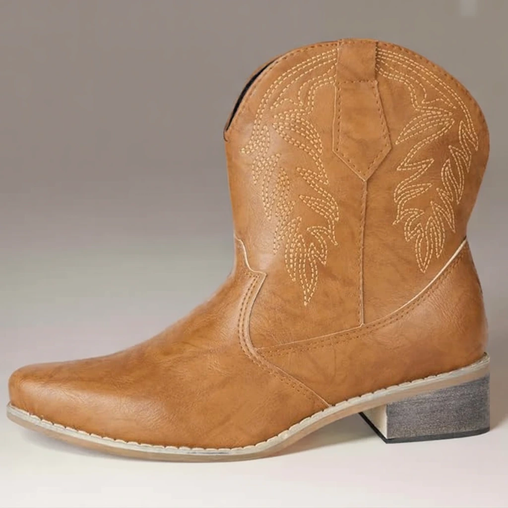 Remxi Women’s Western Ankle Boots, Pointed Toe, Chunky Heel Slip-On 3 cowboy ankle boots