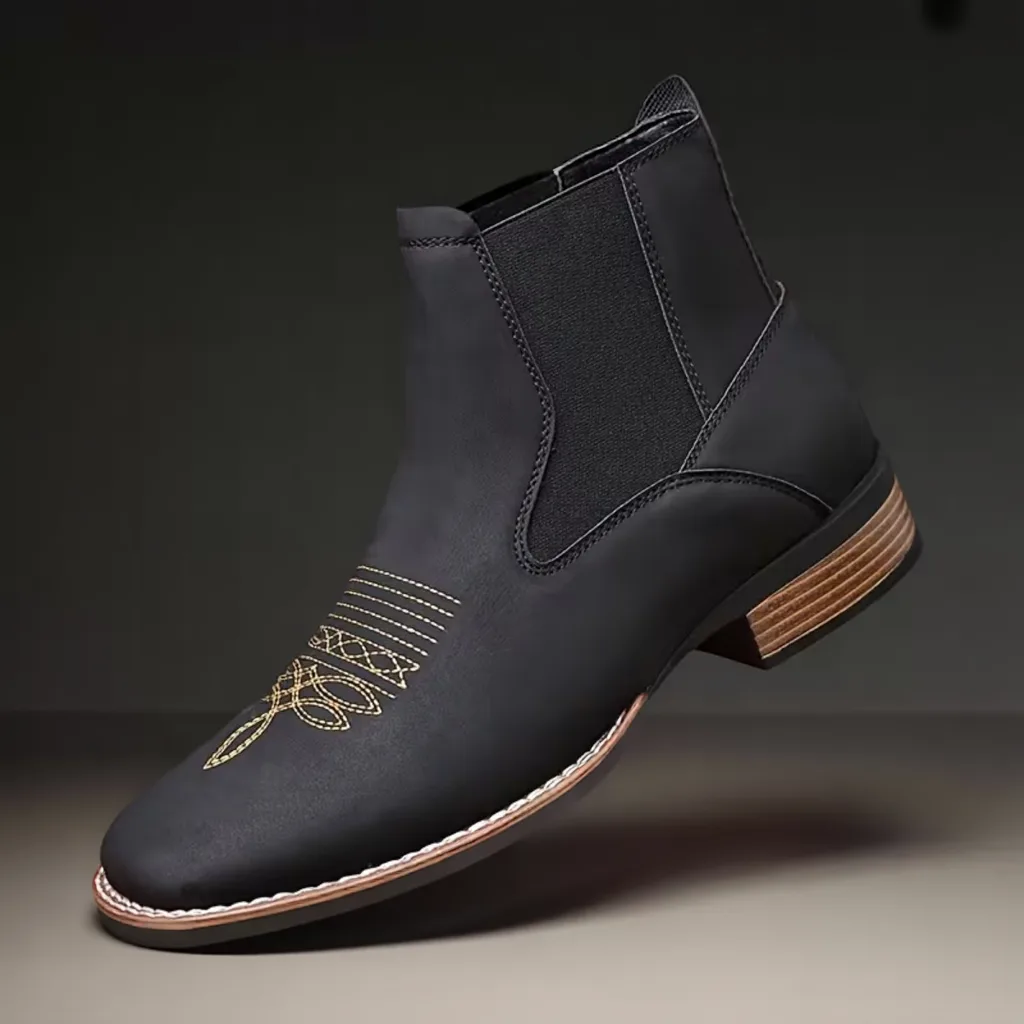 Men’s Square Toe Chelsea Boots, Vintage Ankle Cowboy Boots, Slip-On 1 ankle cowboy boots men's