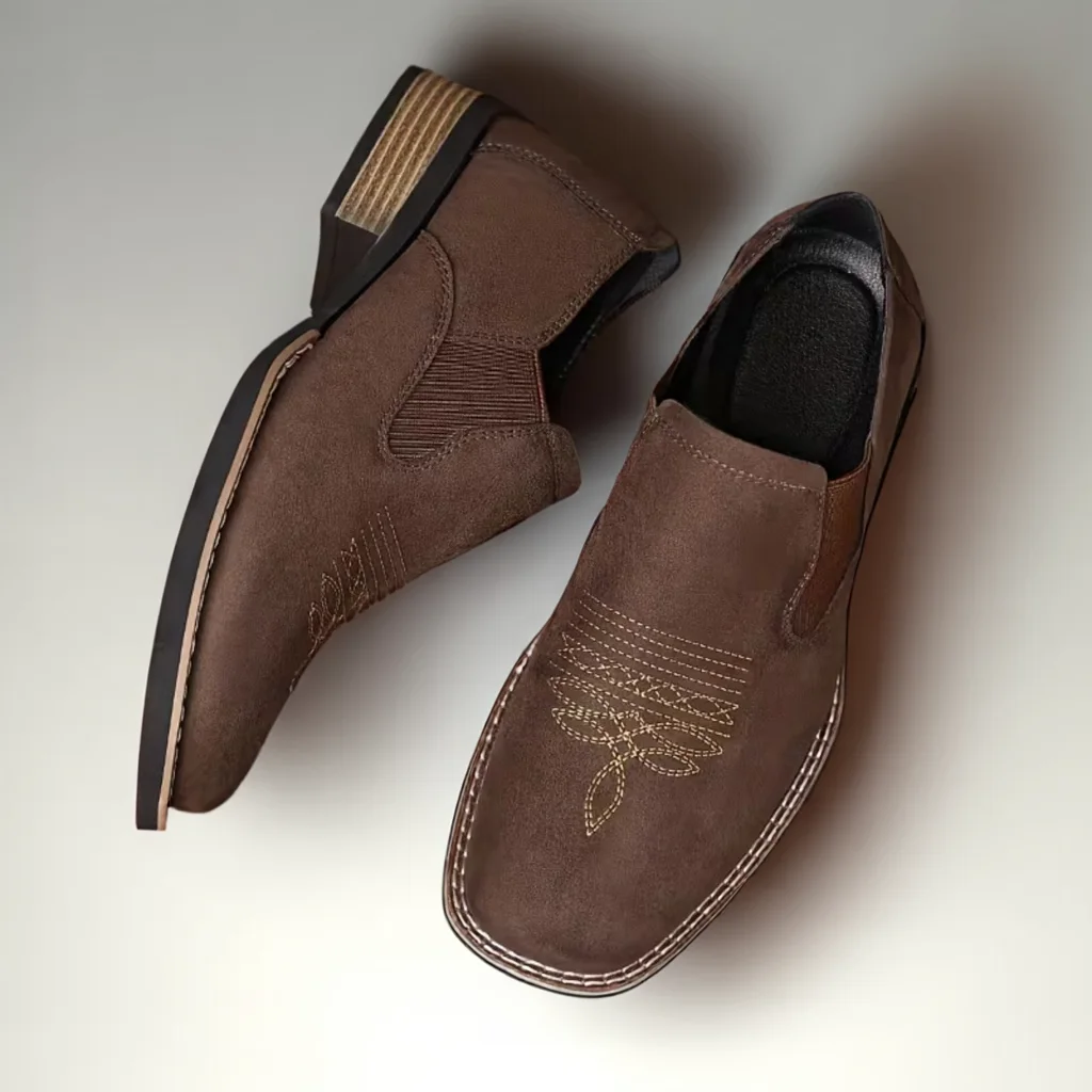 Men’s Western Chelsea Boots, Short Ankle Style, Round Toe Slip-On 4 mens ankle boots cowboy