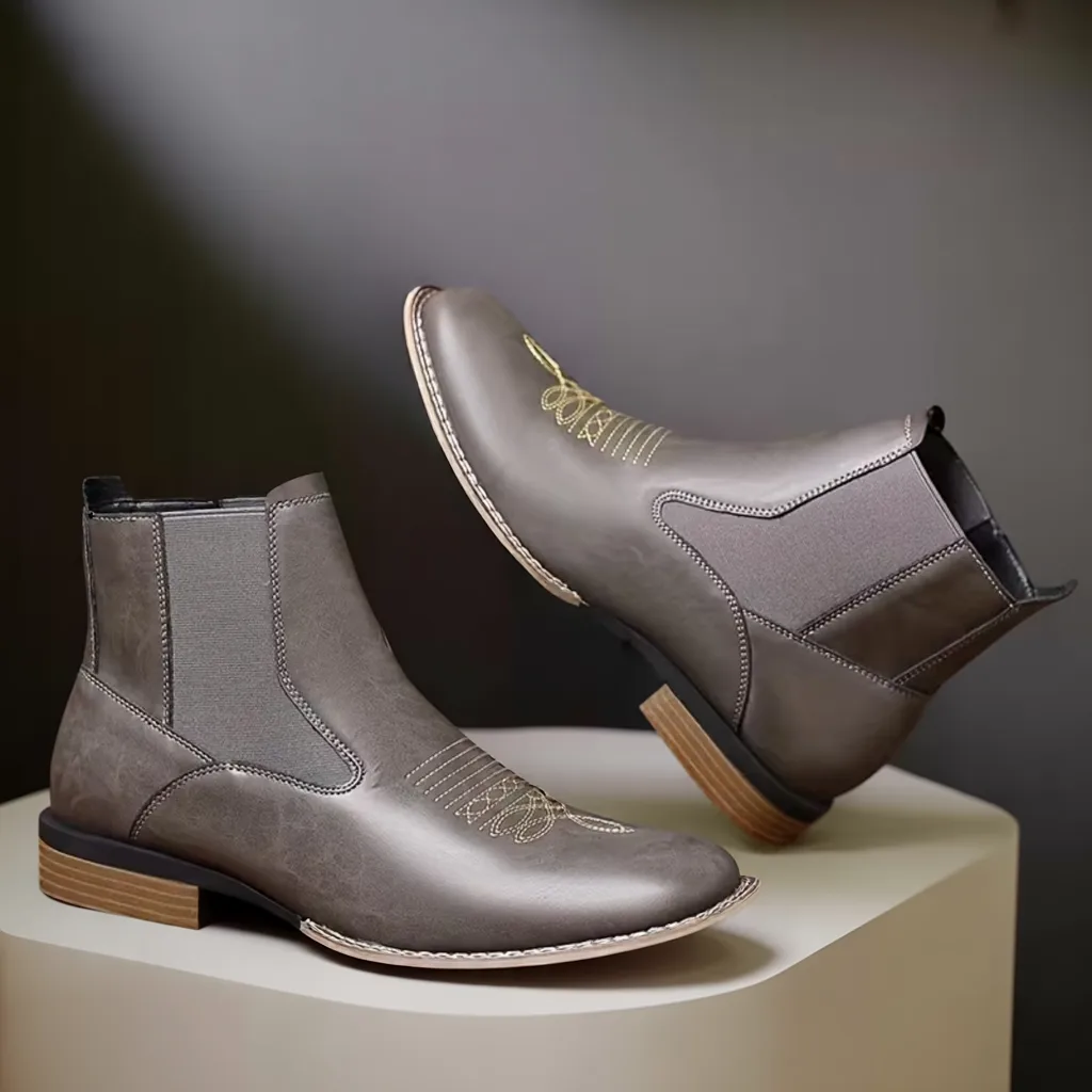 Men’s Casual Ankle Boots, Slip-On PU Boots, All-Season Wear 4 mens ankle cowboy boots