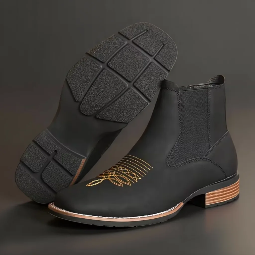 Men’s Square Toe Chelsea Boots, Vintage Ankle Cowboy Boots, Slip-On 4 ankle cowboy boots men's