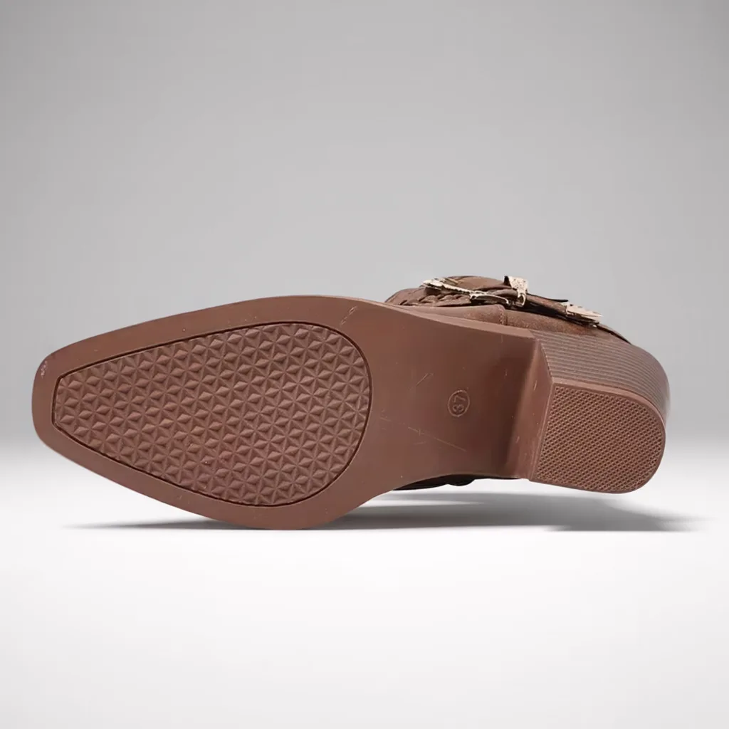 DENGWEISI Women’s Western Boots, Square Toe, Chunky Heel, Buckle Detail 4 brown ankle cowboy boots