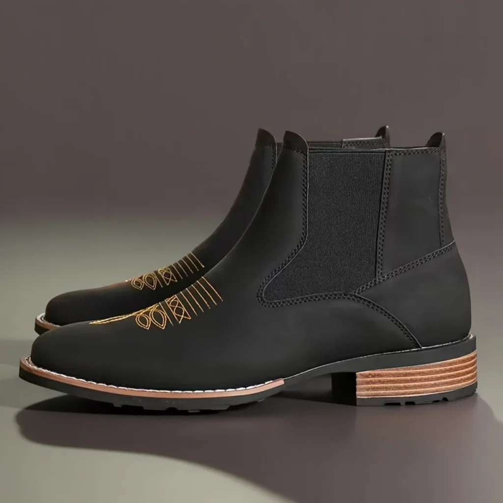 Men’s Square Toe Chelsea Boots, Vintage Ankle Cowboy Boots, Slip-On 3 ankle cowboy boots men's