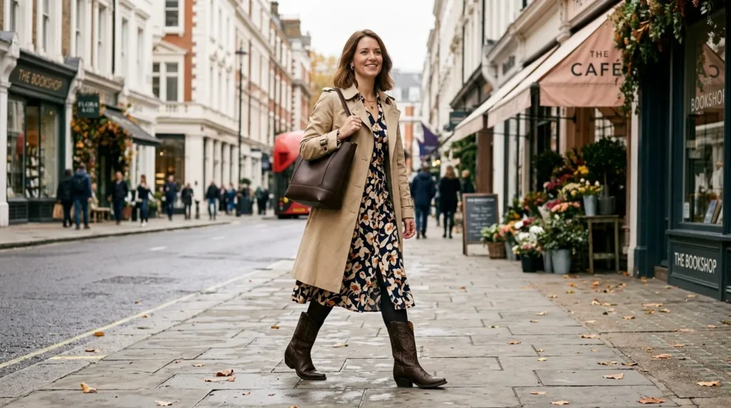  Cowboy Boots With a Midi Dress