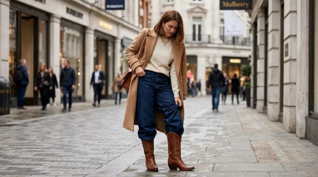  Wide-Leg Jeans Into Cowboy Boots