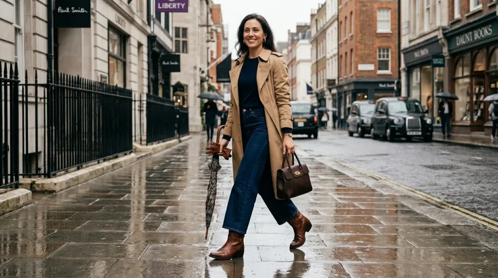 Cowboy Boots With Wide-Leg Jeans in the Rain