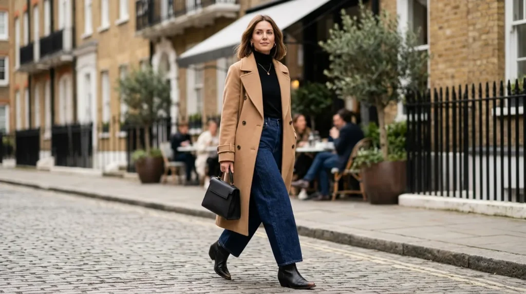 Should You Tuck Wide-Leg Jeans Into Cowboy Boots?
No — never. This is the firmest rule in this guide.
Three things go wrong when you tuck wide-leg jeans into cowboy boots:The excess fabric won't fit cleanly inside the boot shaft. You end up wrapping fabric around your calf, which is uncomfortable and creates visible lumps through the leather.
The boots become difficult to pull on with all the fabric stuffed inside.
The whole silhouette looks bulky, gathered, and sloppy around the calf — not the clean Western statement you're going for.The only exception is if your "wide-leg" jeans are actually a slightly relaxed straight cut at the ankle (some brands label slim-straight as wide-leg). Those can sometimes tuck if the leg opening is narrow enough. But proper wide-leg, barrel, or palazzo? Always over the boot.