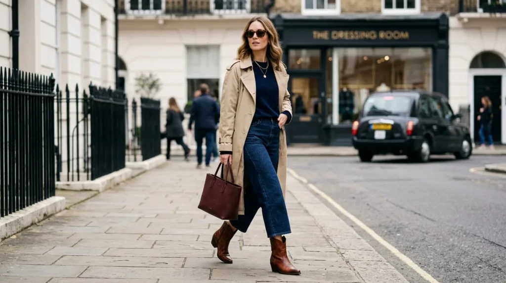 Full-Length Wide-Leg Jeans With Cowboy Boots